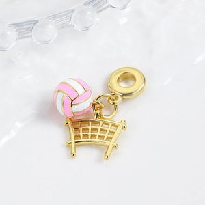 Detail of gold enamel volleyball and net charm bead for sports style bracelets