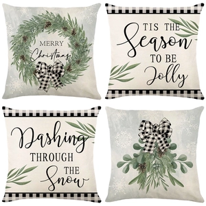 Christmas Throw Pillow Covers Linen Texture Decorative Cushion Case Festive Winter Holiday Decor For Sofa Couch Home