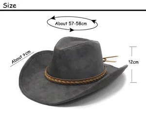 Detailed size chart for Western cowboy hat showing head circumference and brim measurements