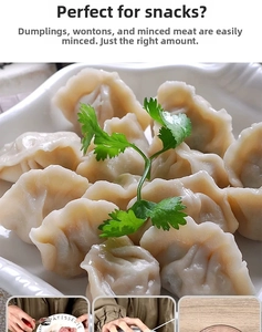 Detail showing freshly ground meat filling prepared with a compact food processor for dumplings