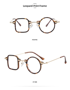 Asymmetric leopard print frame glasses with unique one round and one square lens design