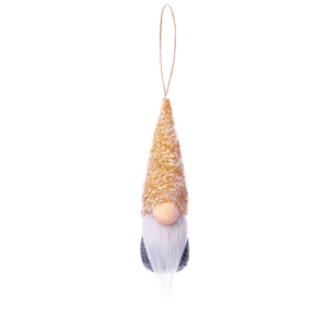 Christmas plush gnome ornament with champagne gold felt hat and white faux fur beard