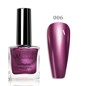 Metallic finish nail polish in shimmering purple shade 006 with 7.5ml bottle and swatch