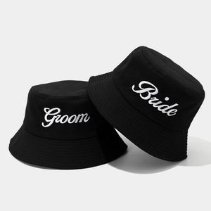 Bucket Hat Cotton Embroidered Bride Groom Wedding Party Fashionable Casual Sun Protection For Couples