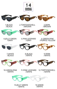 Detailed catalog showing 14 color options of retro cat-eye sunglasses and frames