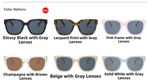 Retro square sunglasses in black, leopard, pink, champagne, beige, and white colors