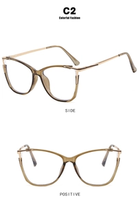 Detailed side and front view of vintage cat-eye glasses with transparent tea resin frames