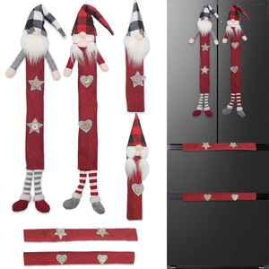 Christmas Gnome Refrigerator Handle Covers Burlap Oven Microwave Handle Protectors Holiday Kitchen Decor Red Plaid