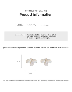 Detailed size specifications for pearl flower earrings made of copper with silver pins