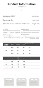 Size chart and fabric details for the brown casual shirt and shorts loungewear set