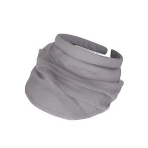 Elegant grey pleated organza wide headband with ruffled texture for UV protection sun hat style