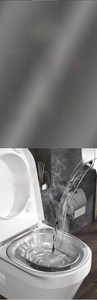 Close-up of clear PET rimless bidet with hot water steam and flushing feature details