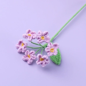 Handmade purple knitted forget-me-not flower bouquet for home decor and gifts