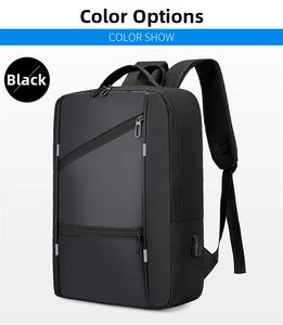Black business laptop backpack with external USB port and breathable mesh back panel