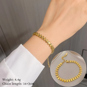Bracelet Chaîne Écailles De Poisson Géométrique Plaqué Or Acier Inoxydable Forme De Feuille Bijoux Minimalistes Pour Femmes