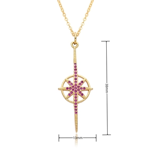 Detailed view of gold necklace with purple star pendant and precise 38mm x 13mm dimensions