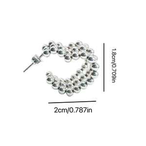 Detailed view of silver C-shaped beaded hoop earrings with size 1.8cm by 2cm dimensions
