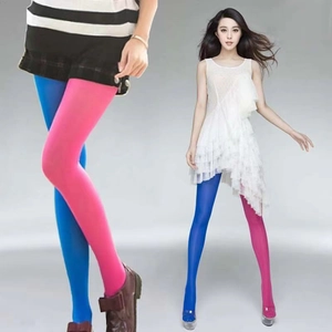 Collants Asymétriques Bicolores en Velours pour Femmes Couleur Contrastée Patchwork Bas Personnalisés pour Fête Cosplay