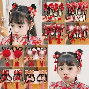 Détails de pinces à cheveux festives rouges pour le Nouvel An avec nœuds pour enfants