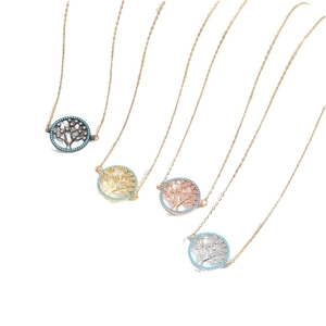 Ethnic Wishing Tree pendant necklace set in gold silver rose gold and bronze finishes