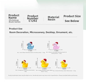 Macro shot showing exact size dimensions for miniature resin Christmas ducks collection