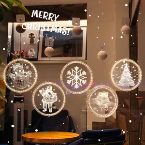 3D acrylic Christmas LED hanging lights with snowman and Santa patterns for window decor