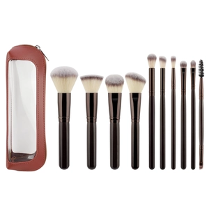 Makeup Brushes Wood Handle Aluminum Tube Synthetic Fiber Soft Bristles Transparent Window Zipper Storage Bag Face Beauty