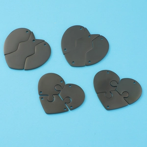 Pendentifs Puzzle Coeur Acier Inoxydable 304 Poli Miroir Détachable Simple Double Trou DIY Accessoires Bijoux Noir