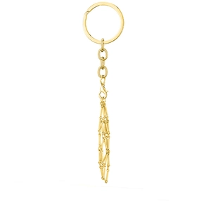 Handmade golden DIY keychain with natural stone cage and lobster clasp on white background