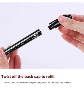 Detail showing refillable ink system of waterproof black technical fineliner drawing pen
