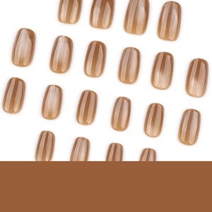 Short square orange cat eye press-on nails with shiny translucent jelly finish
