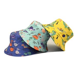 Kids Dinosaur Bucket Hat Reversible Cotton Sun Protection Summer Outdoor Cartoon Print Sunshade Cap