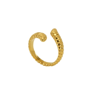 Bague ajustable en acier inoxydable doré avec texture côtelée en spirale élégante