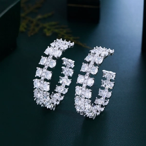 Luxury C-Shaped Hoop Earrings With AAA Zircon And Silver Earring Post Elegant Copper Jewelry For Women Banquet