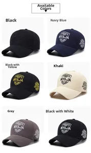 Detailed grid view showing six colors of embroidered cotton baseball caps with side lettering