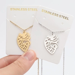 Gold and silver 18K plated stainless steel anatomical heart pendants for couples