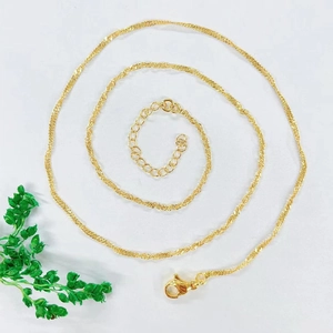 Water wave chain necklace in gold-plated copper with spring clasp and extension