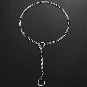 Stainless Steel Y Necklace Heart Lock Pendant Adjustable Cuban Sliding Chain Punk Hip Hop Jewelry For Women Men