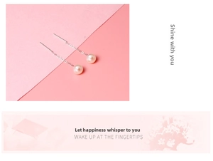 Macro view of S925 silver chain earrings with natural freshwater pearl pendant details