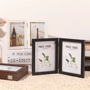 Folding Picture Frame Tabletop Combined Photo Frame MDF Wood Grain Hinged Desktop Display Vintage Style