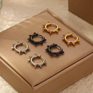Punk Spike Hoop Earrings Stainless Steel Rivet Gothic Rock Hip Hop Jewelry For Men Women