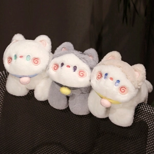 Three cute plush cat slap bracelets in white and grey colors with small bell collars