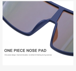 Detail of blue matte frame with one-piece nose pad for sport cycling sunglasses