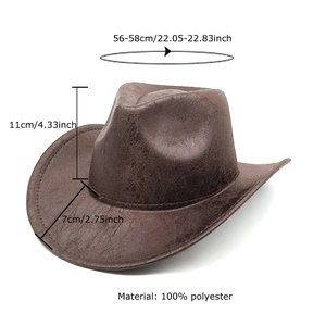 Chapeau de cowboy western en cuir PU marron à larges bords avec coutures pour le voyage