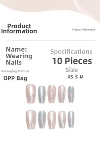 Detail of blue mermaid tail and pink pearlescent press-on nails in 10-piece set
