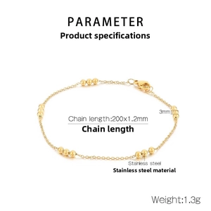 Detail view of 18K gold stainless steel bead chain with exact 200mm length and 1.2mm size