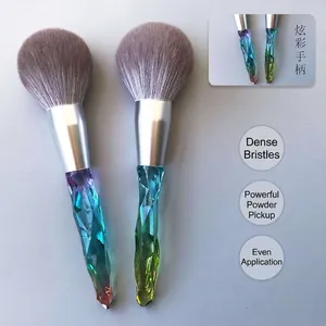 Large soft powder brush set with iridescent faceted handles and dense synthetic bristles