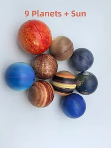 Detailed set of 10 PU solar system stress balls showing sun and planets textures