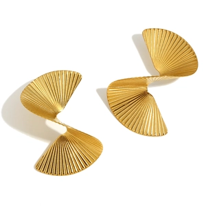 18K gold plated stainless steel twisted fan earrings with minimalist geometric design