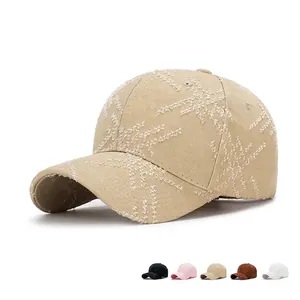Vintage Distressed Cotton Baseball Cap Ripped Star Pattern Adjustable Breathable Sun Protection Streetwear Unisex